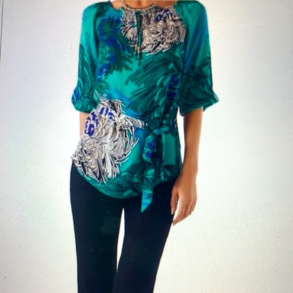 WHBM Floral Split Sleeve Silk Blouse W/ Sash Like New Worn Once size Small - Picture 6 of 17